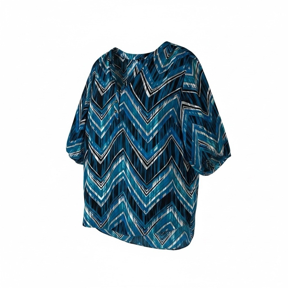 ZAC & RACHEL V-Neck Pullover Blouse Women’s Size Large Blues, Black, Gray, White